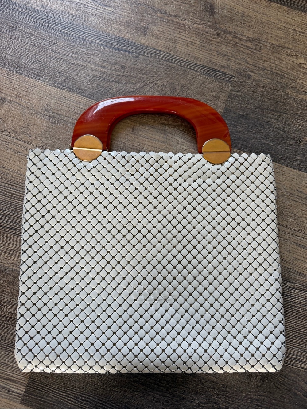 Whiting & Davis Cream Mesh Tote with Amber Handles - Picture 2 of 3